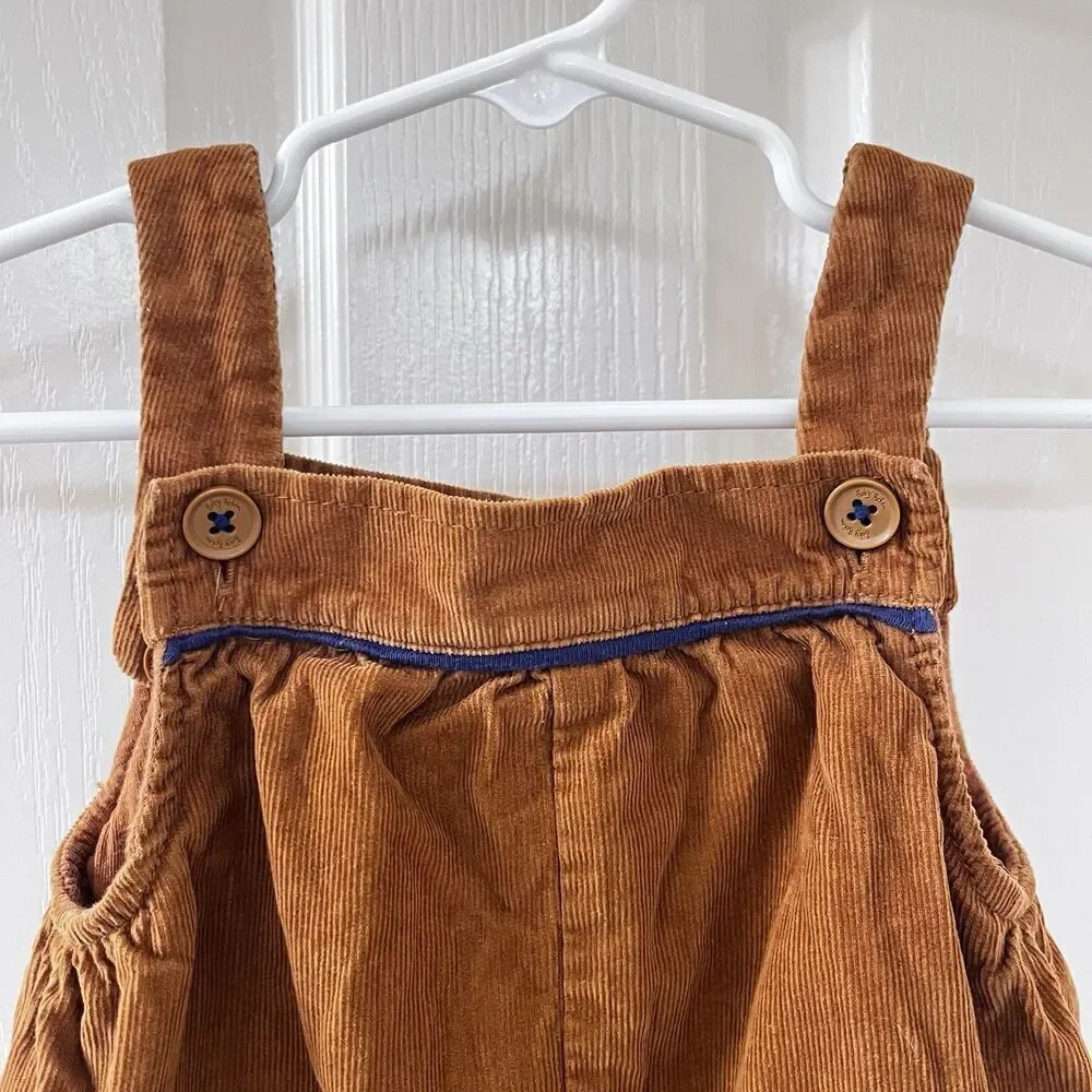 Baby Boden Badger Fox Applique Brown Corduroy Dungaree Overalls SZ 18-24 Months